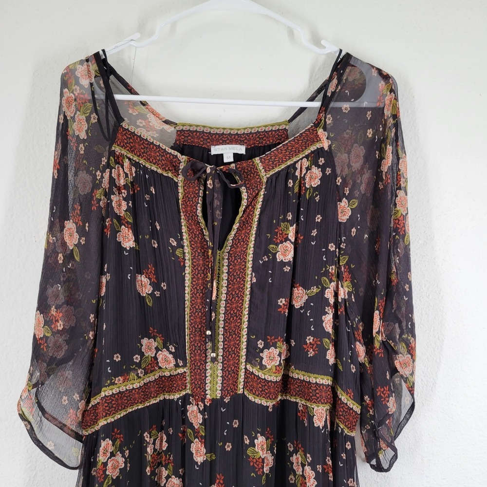 Star Mela Floral Maxi Dress Womens Medium Black Sheer Overlay Whimsigoth Fairy - Picture 5 of 10